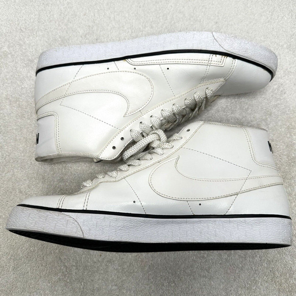 Nike Blaze Mens Sneaker MID TOP Triple White Leather Swoosh Size 11.5 - Picture 6 of 16